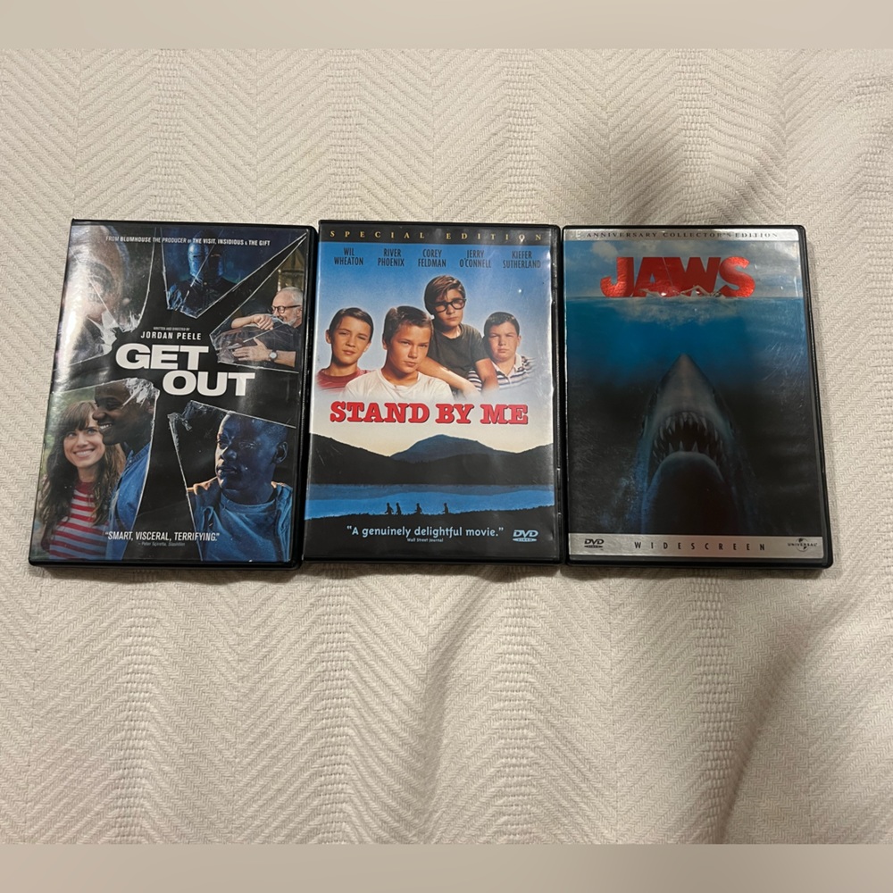 3 Movie DVD Bundle (Get Out, Jaws, and Stand by Me)